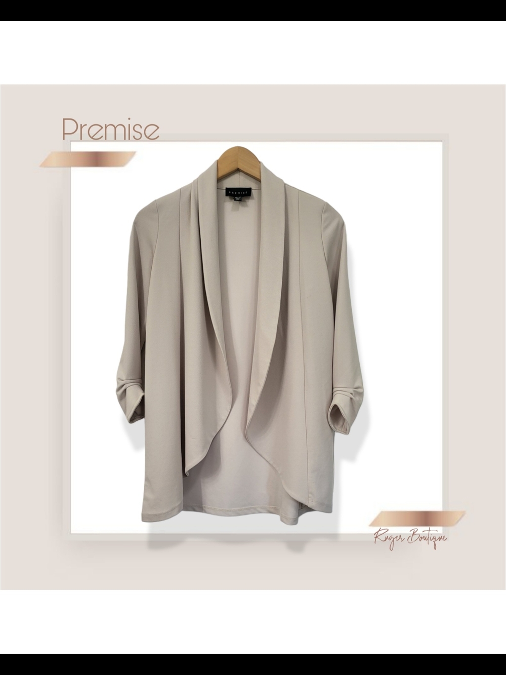 🌿Premise XS Tan Lightweight Open Front Waterfall Jacket Draped Blazer - Picture 3 of 10